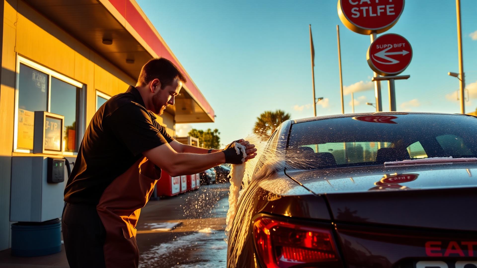 Hand car wash at Johnny's Fillin Station in Orlando FL